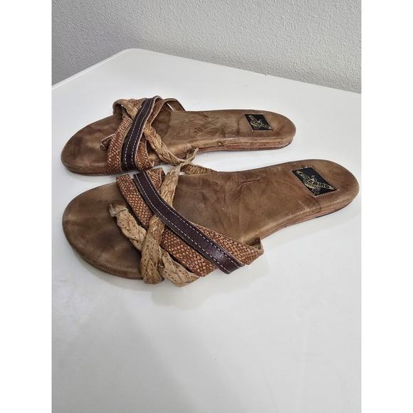 Freebird by Steven Sugar Strappy Leather Flip Brown Summer Lagenlook Boho Size 8 - Picture 2 of 7